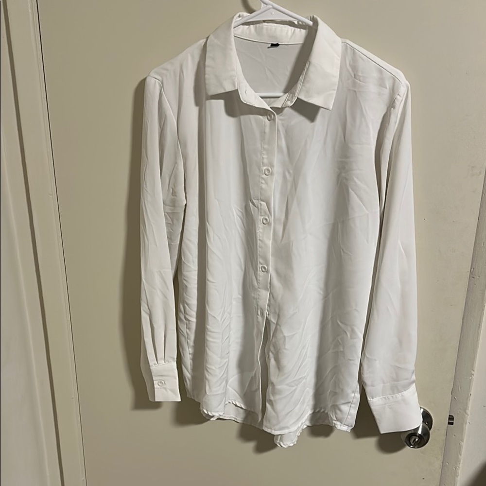 White Long Sleeve Blouse with Classic Collar